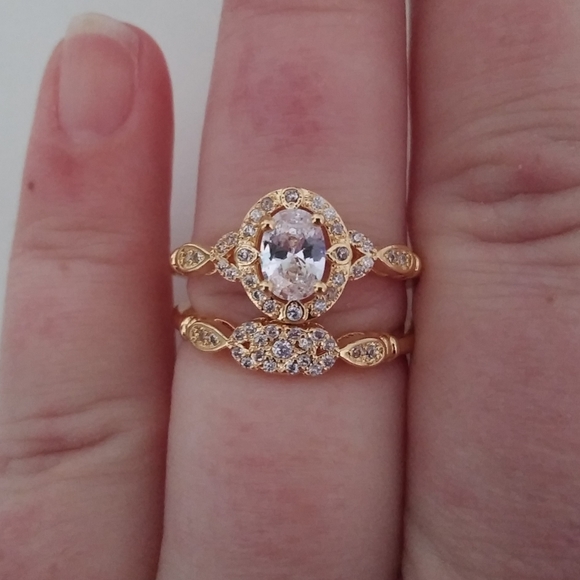 Victorian 14k Gold/Silver Sim. Diamond Ring Set